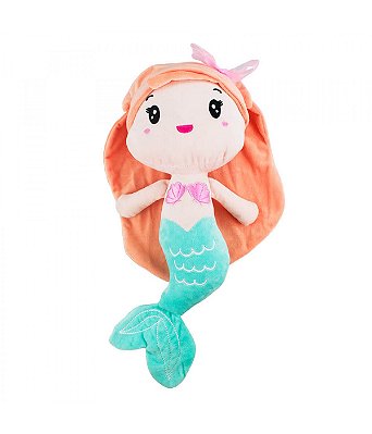 Boneca Sereia Ruiva de Cauda Verde Pelúcia 33cm