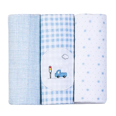 Kit Cueiro Bebê Manta Bordados Azul Carros Papi 80 x 80Cm