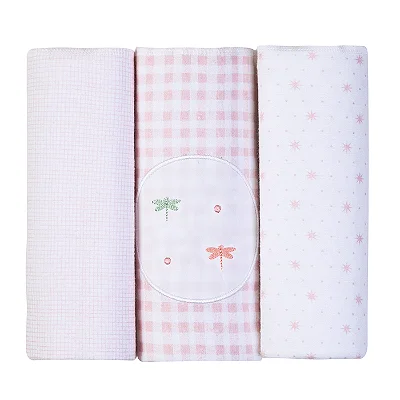 Kit Cueiro Bebê Manta Bordados Libélula Rosa Papi 80 x 80Cm