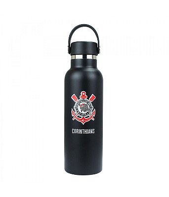 Garrafa Térmica Preta Corinthians Tampa Com Alça 500ml Oficial