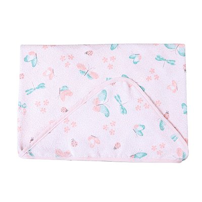 Toalha De Banho Felpuda C/ Capuz Borboletas Papi 70Cm X 70Cm