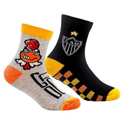 Kit 2 Pares de Meia Bebê Atlético MG Cinza e Preta