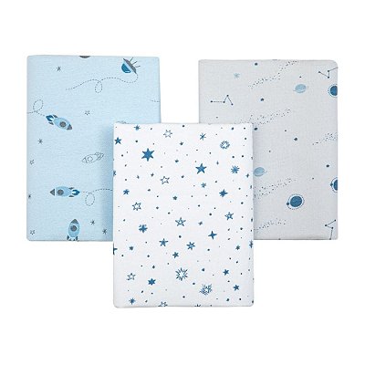 Kit Cueiro Bebê Flanelado 3 Pçs Estampa Espaço Papi 80x60cm