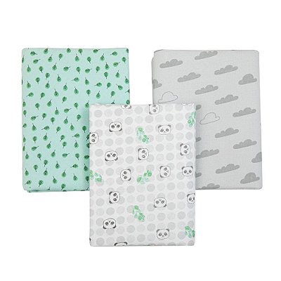 Kit Cueiro Bebê Flanelado 3 Pçs Estampado Panda Papi 80x60cm