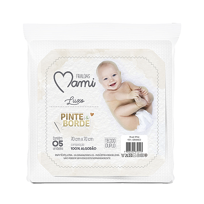 Kit Fralda Bebê Branca Pinte e Borde 05 Pçs 70x70Cm Papi