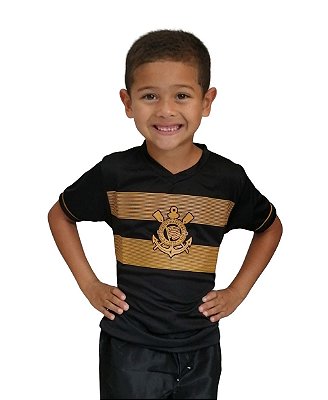 Camiseta Infantil Corinthians Estampa Dourada Oficial