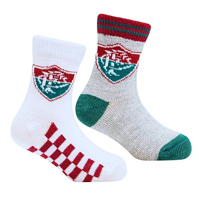 Kit 2 Pares de Meia Bebê Fluminense Branca e Cinza Oficial