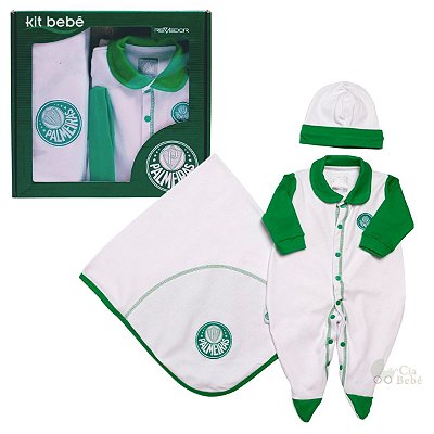 Kit Bebê Palmeiras Macacão Manta e Gorro Malha Oficial