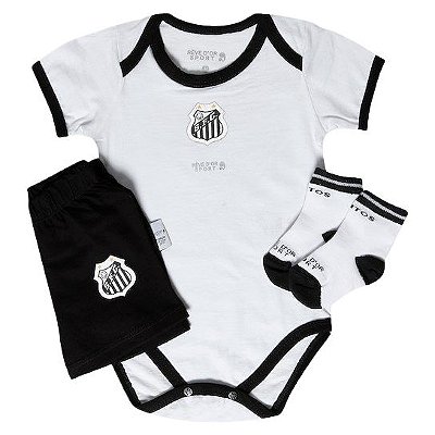 Conjunto Bebê Com Santos Body Shorts e Meia Oficial