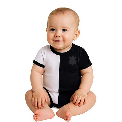 Body Corinthians Preto e Branco Escudo Preto Oficial