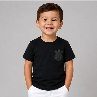 Camiseta Infantil Corinthians All Black Escudo Preto