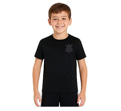 Camiseta Infantil Corinthians All Black Escudo Preto