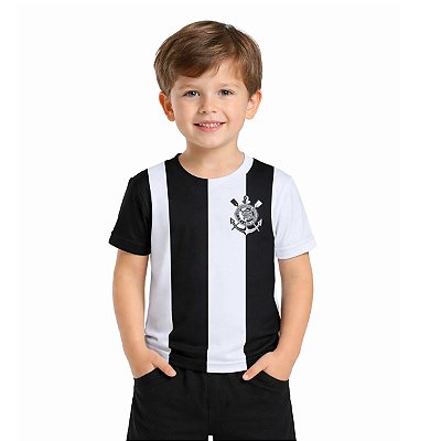 Camiseta Infantil Corinthians Jogo II Listrada Escudo Preto