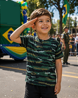 Camiseta Camuflada Infantil Juvenil Exército Militar Soldado