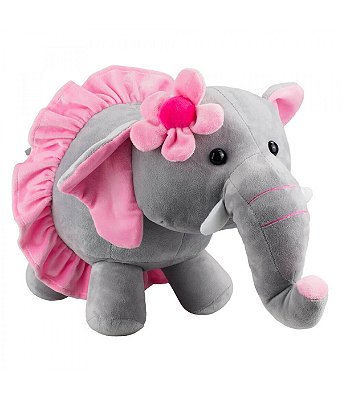 Elefantinha de Pelúcia com Saia Rosa 29cm