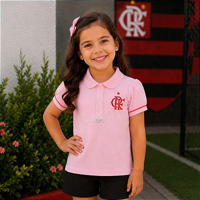 Camisa Polo Infantil Flamengo Rosa Oficial