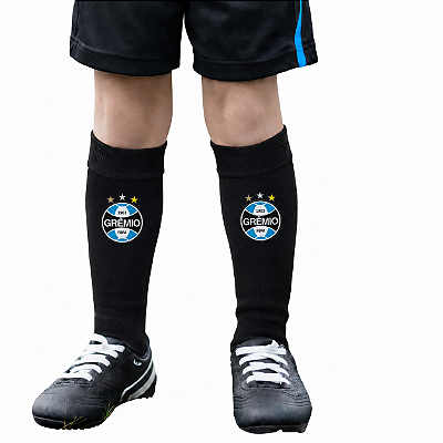 Meião Futebol Grêmio Infantil Juvenil Preto Oficial
