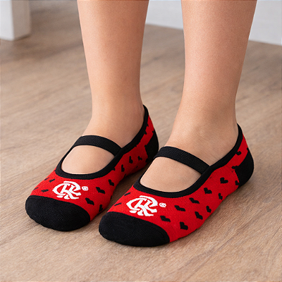 Meia Sapatilha Flamengo Infantil Antiderrapante Corações