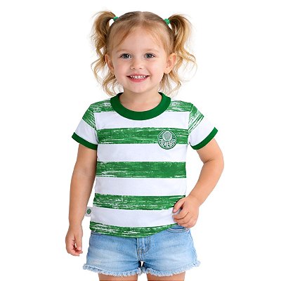 Camiseta Infantil Palmeiras Listras Feminina Oficial
