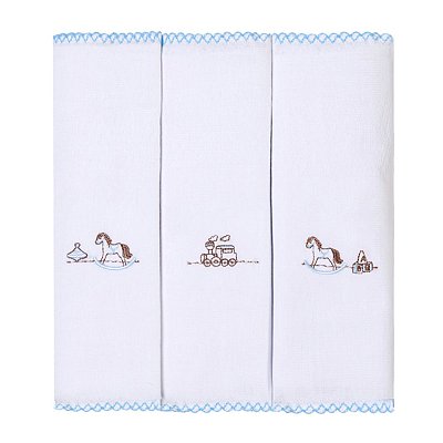 Kit Paninhos Bebê Babete Bordados Cavalo Papi 40x40Cm 03 Un