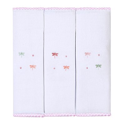 Kit Paninhos Bebê Babete Bordados Libélula Papi 40x40Cm 03Un