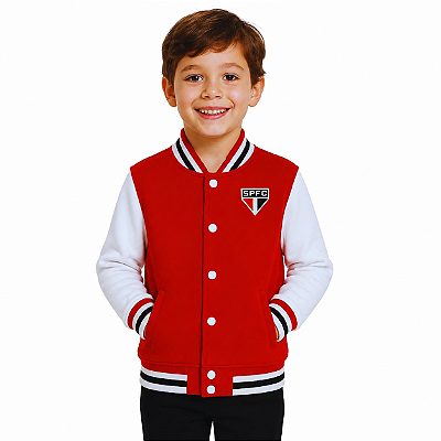 Jaqueta São Paulo Moletom Varsity Infantil Juvenil Oficial