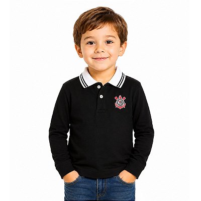 Camisa Polo Infantil Corinthians Manga Longa Oficial