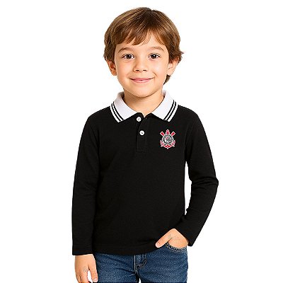 Camisa Polo Infantil Corinthians Manga Longa Oficial