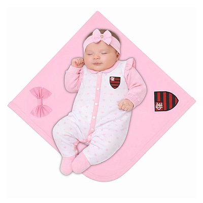 Kit Saída Maternidade Flamengo Macacão e Manta Rosa Oficial