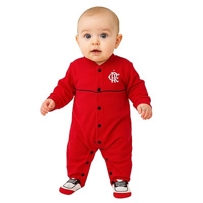 Macacão Bebê Flamengo Longo Vermelho Chuteira Oficial