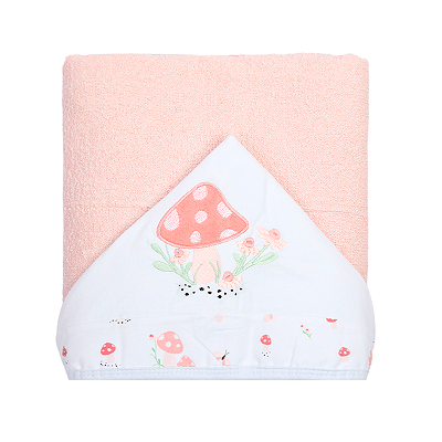 Toalha De Banho Infantil Felpuda Capuz Cogumelo 1,35M x 80Cm