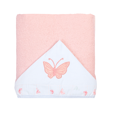 Toalha De Banho Infantil Felpuda Capuz Borboleta 1,35Mx80Cm