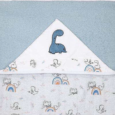 Toalha De Banho Infantil Felpuda Capuz Dino 1,35M X 80Cm