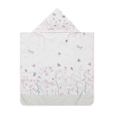 Toalha Bebê Poncho Felpuda Com Capuz Estampa Flores 58x58cm