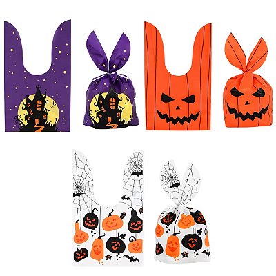 Kit 10 Saquinhos Plástico Para Doces Halloween 14x22cm