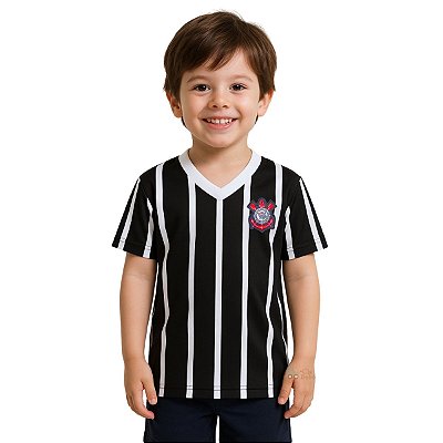 Camiseta Corinthians Infantil Listrada Preta Oficial
