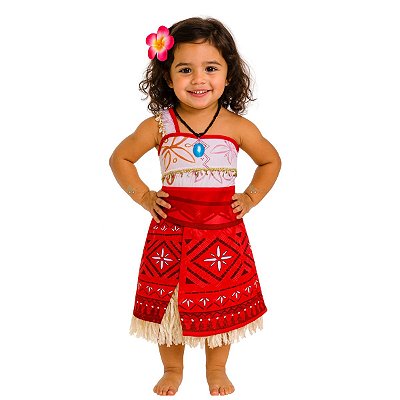 Fantasia Infantil Moana 2 Vestido Com Colar