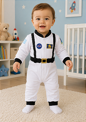 Macacão Astronauta Infantil Traje Espacial Moletom Branco