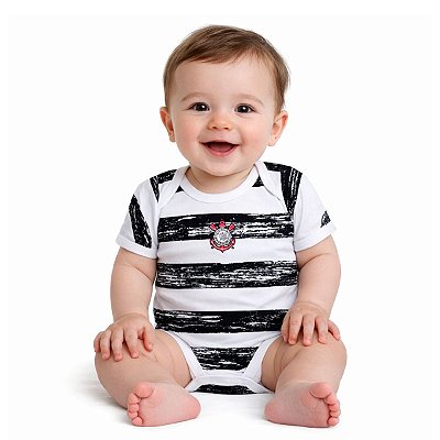 Body Bebê Corinthians Listras Manga Curta Oficial