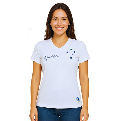 Camisa Cruzeiro Feminina Retrô Dirceu Lopes Branca