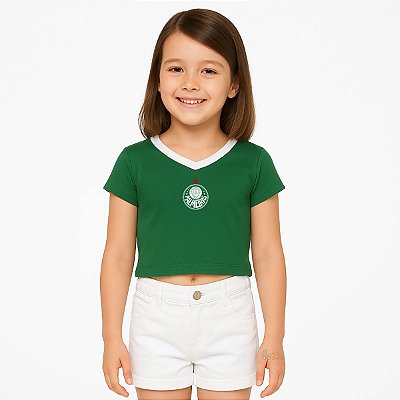 Blusa Palmeiras Cropped Verde Infantil Oficial