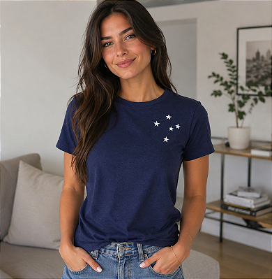 Camisa Cruzeiro Marinho Estrelas Adulto Feminina Oficial