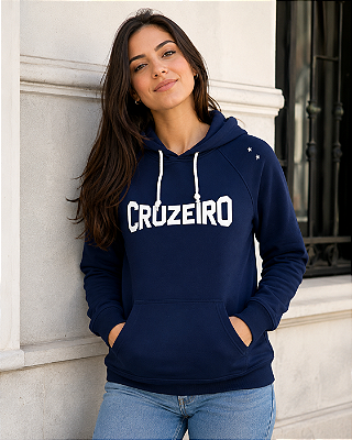 Blusa de Moletom Cruzeiro Azul Com Capuz Feminina Oficial