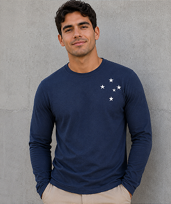 Camisa Cruzeiro Estrelas Manga Longa Adulto Oficial