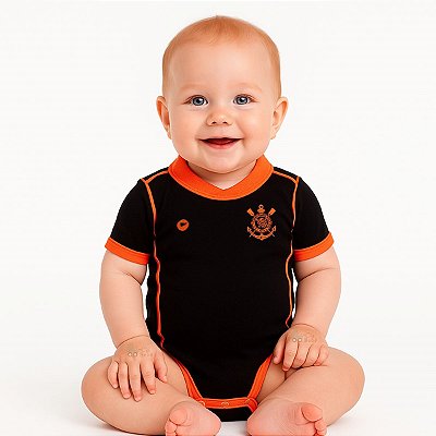 Body Bebê Corinthians Preto Laranja Torcida Baby