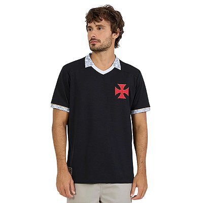 Camisa Vasco Eterno Polo Preta Adulto Oficial