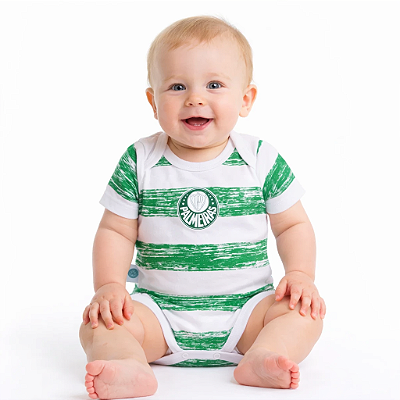 Body Bebê Palmeiras Listras Manga Curta Oficial