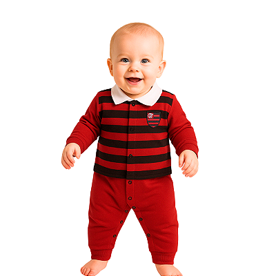 Macacão Bebê Flamengo Listras Longo Oficial