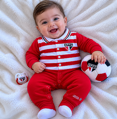 Macacão Bebê São Paulo Longo Listras Oficial