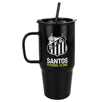 Caneca de Vidro com Canudo 1200ml Santos Oficial